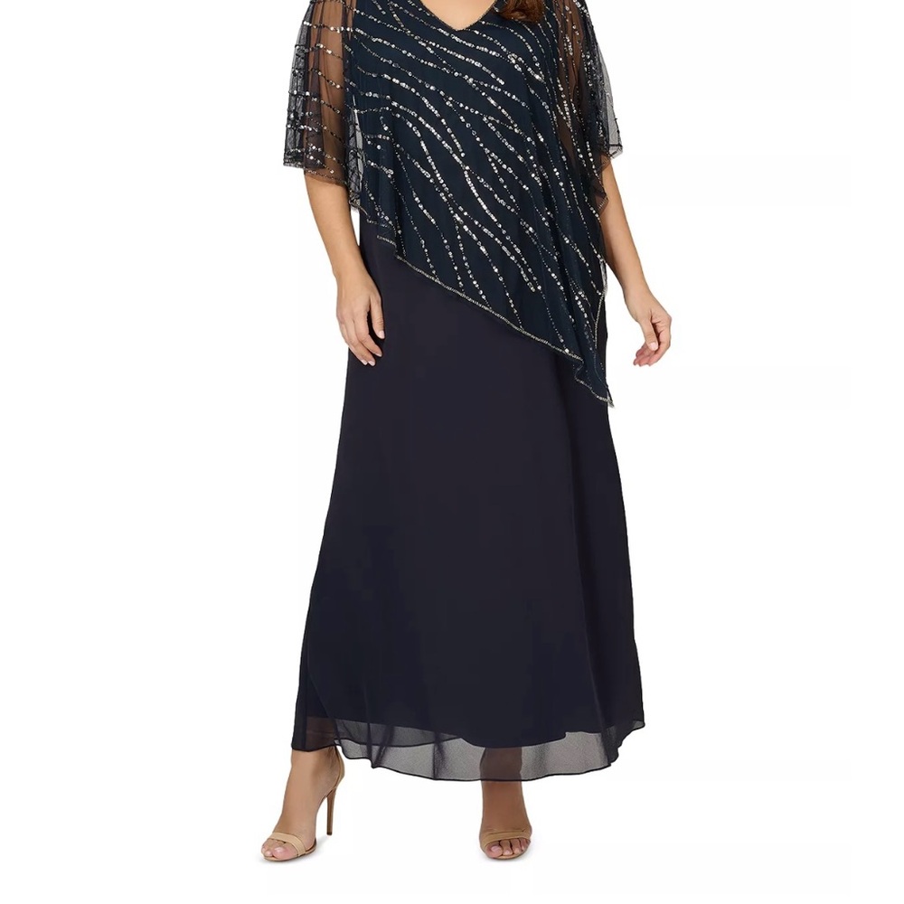 Adrianna Papell Plus size evening dress with a sequin cape